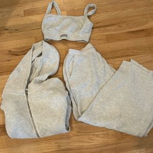 SET Set Active Waffle Wide Leg Lounge Pant (S), Zip Hoodie (M) & Bra (S)